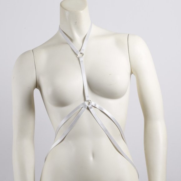 White Elastic Strappy Body Chest Belt Harness - Picture 1 of 5